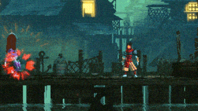 Animated sprite of the Dead Cells protagonist jumping