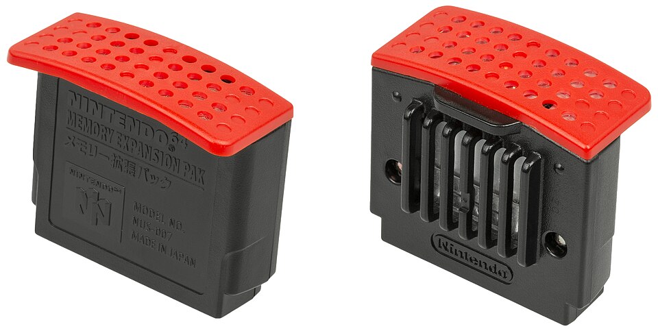 A small Nintendo 64 Memory Expansion Pak cartridge.