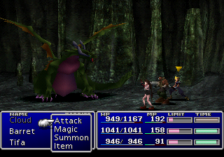 Screenshot of a Final Fantasy VII battle|