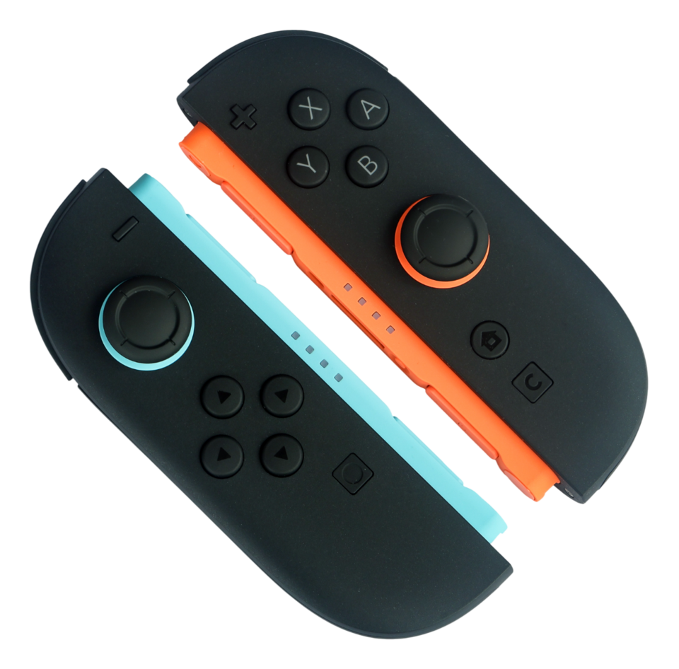 Two detached Nintendo Switch 2 Joy-Con 2 controllers, one blue and one red