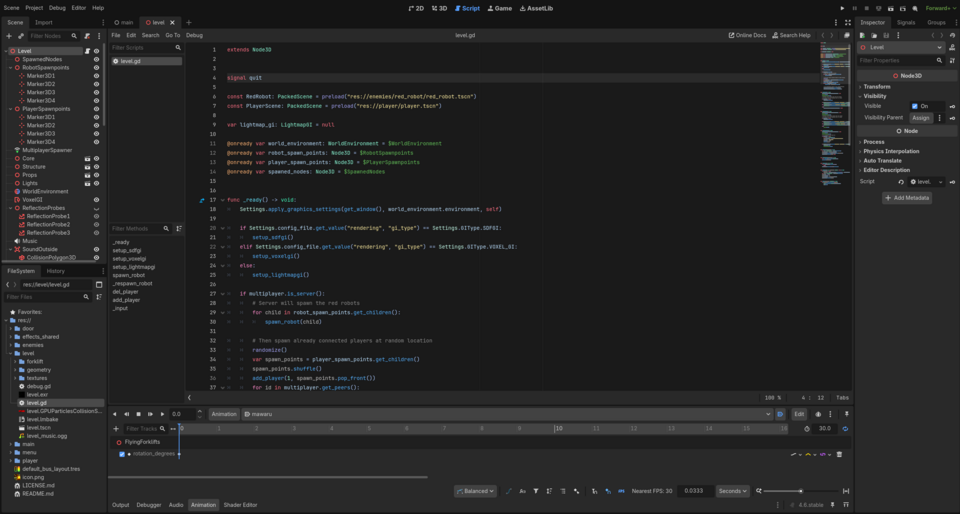 Screenshot of GDScript source code open in the Godot editor