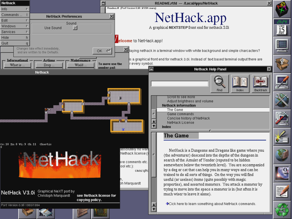Screenshot of NetHack on a NeXTSTEP system