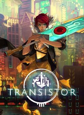 Promotional key art for the video game Transistor, showing the character Red with the sword-like Transistor weapon