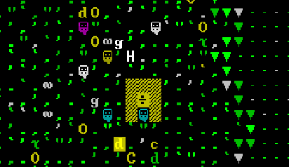 A top-down colored tile map of terrain with menu panels used to select a settlement site.