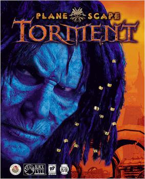 Video game box art showing the tattooed head of the Nameless One