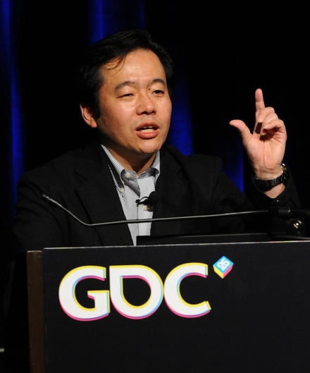 Hideki Konno speaking at the Game Developers Conference in 2011|