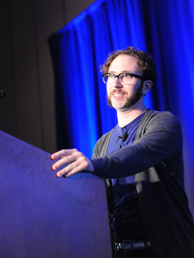 Darren Korb giving a presentation at the 2012 Game Developers Conference