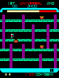 Screenshot of Space Panic gameplay with platforms and ladders.