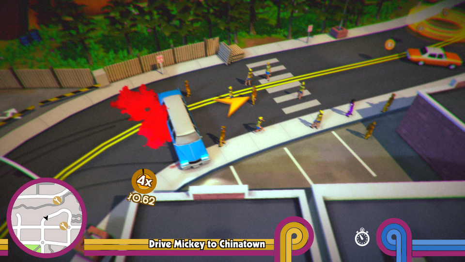 An in-game screenshot from the video game Roundabout, showing gameplay rendered with the Unity engine