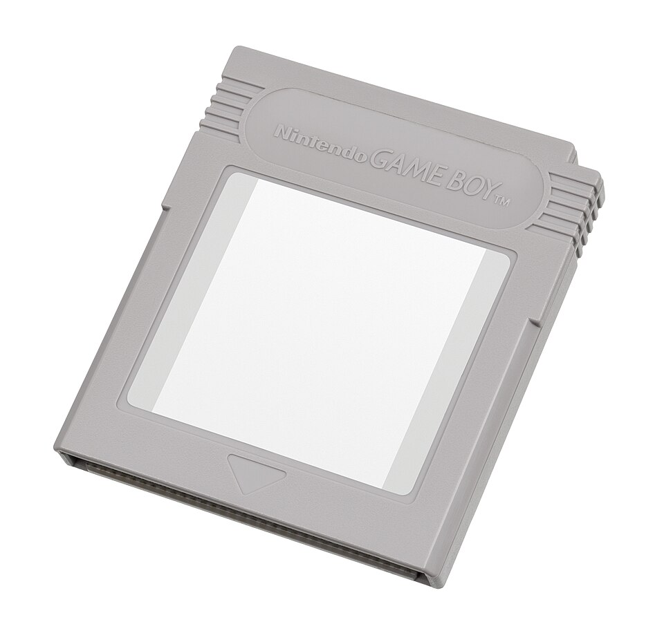 A gray plastic game cartridge for the Nintendo Game Boy.