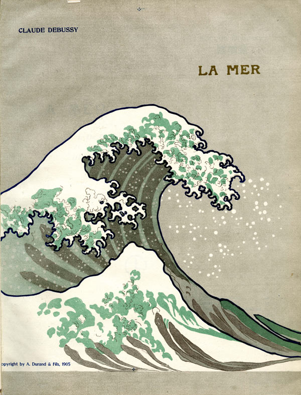 Score cover reproducing Hokusai's great wave in green and blue tones