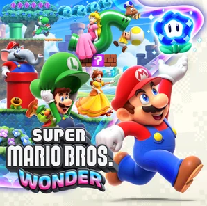 Box art showing Mario in his Elephant form amid the characters of the Flower Kingdom|